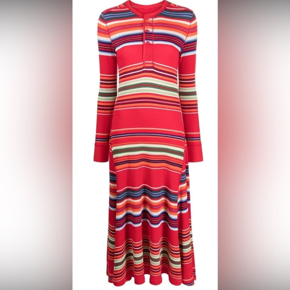 Polo Ralph Lauren Red/Multicolor Striped Knit Long Sleeve Maxi Dress Size S - Picture 4 of 12